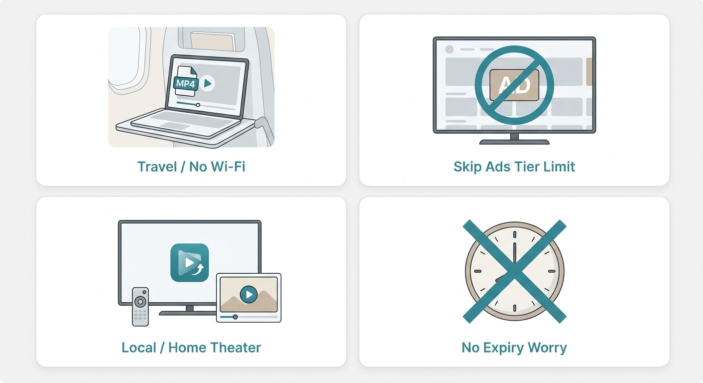 Use cases for saving Disney+ videos: offline viewing while traveling, bypassing ads tier