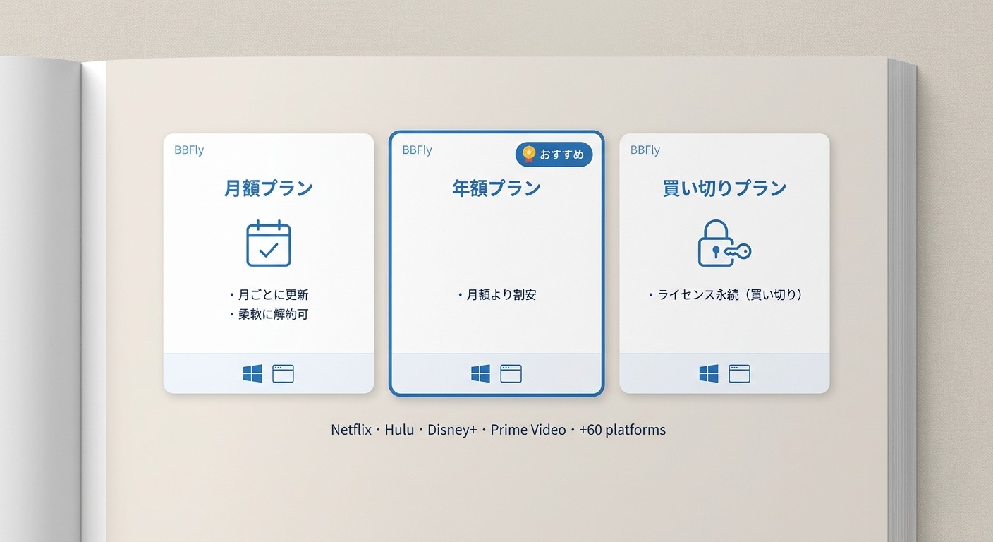 BBFly Netflix Downloaderの月額・年額・買い切りプランの特徴比較