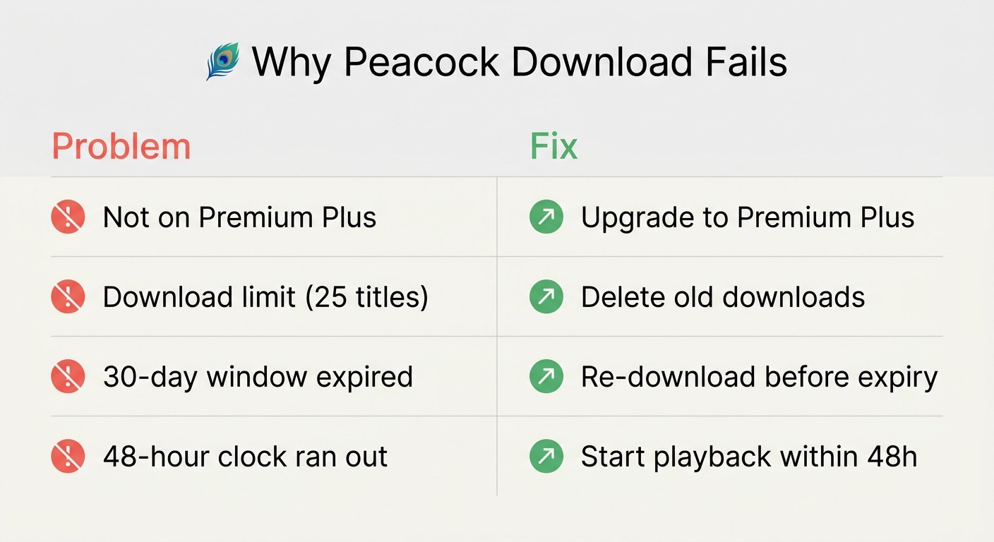 Peacock download troubleshoot