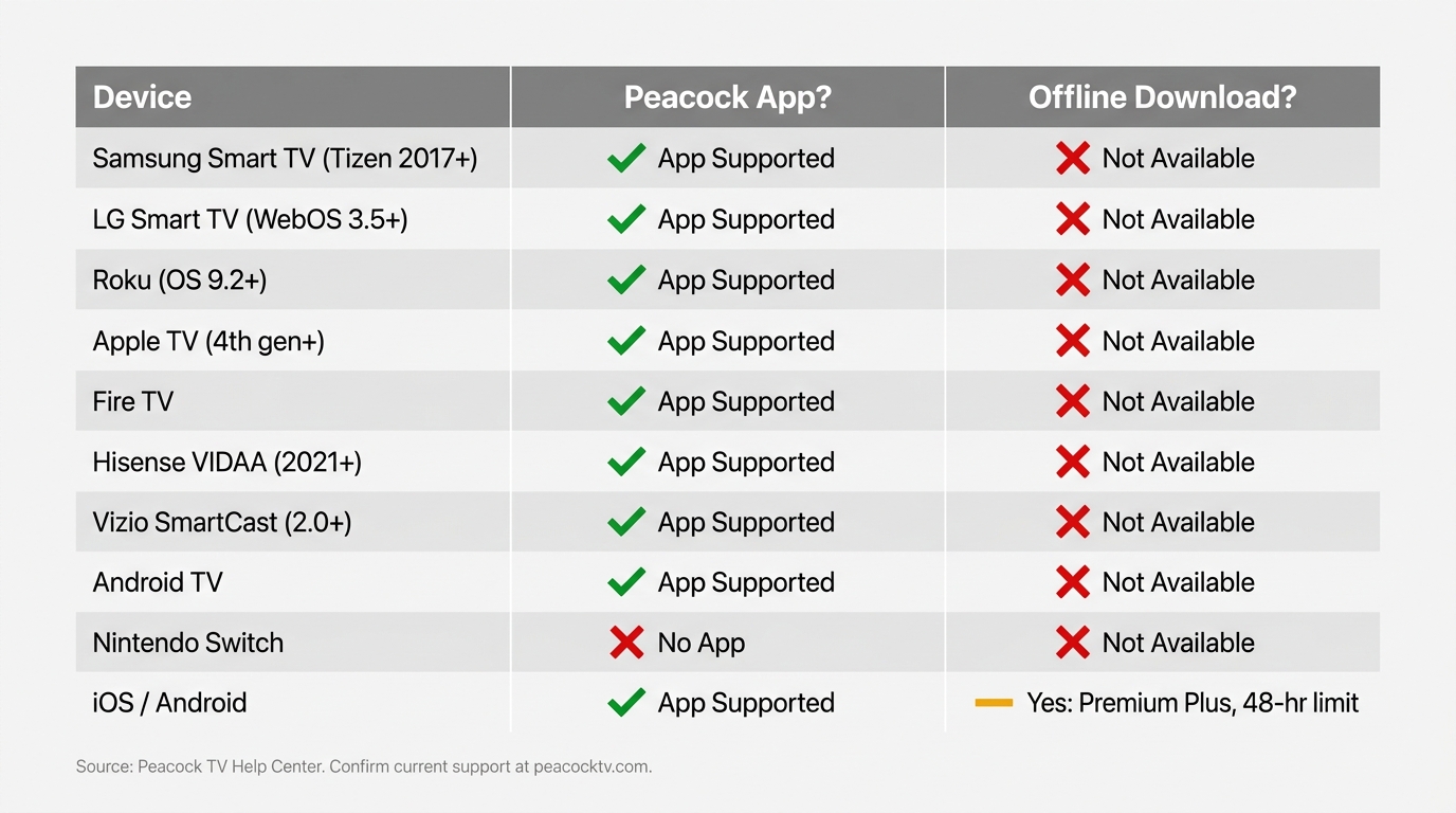 Peacock device support matrix