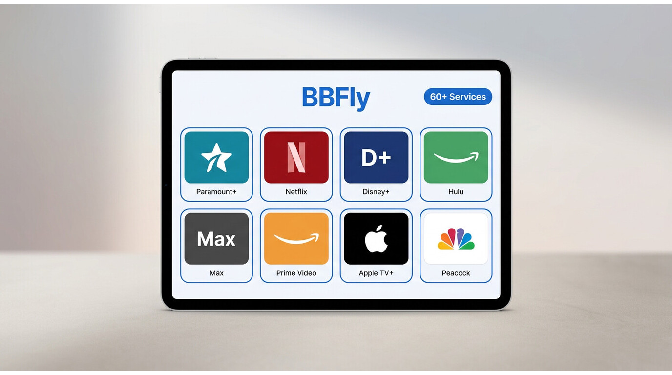 BBFly supports Paramount+, Netflix, Disney+, Hulu, Max, and Amazon Prime Video under one license