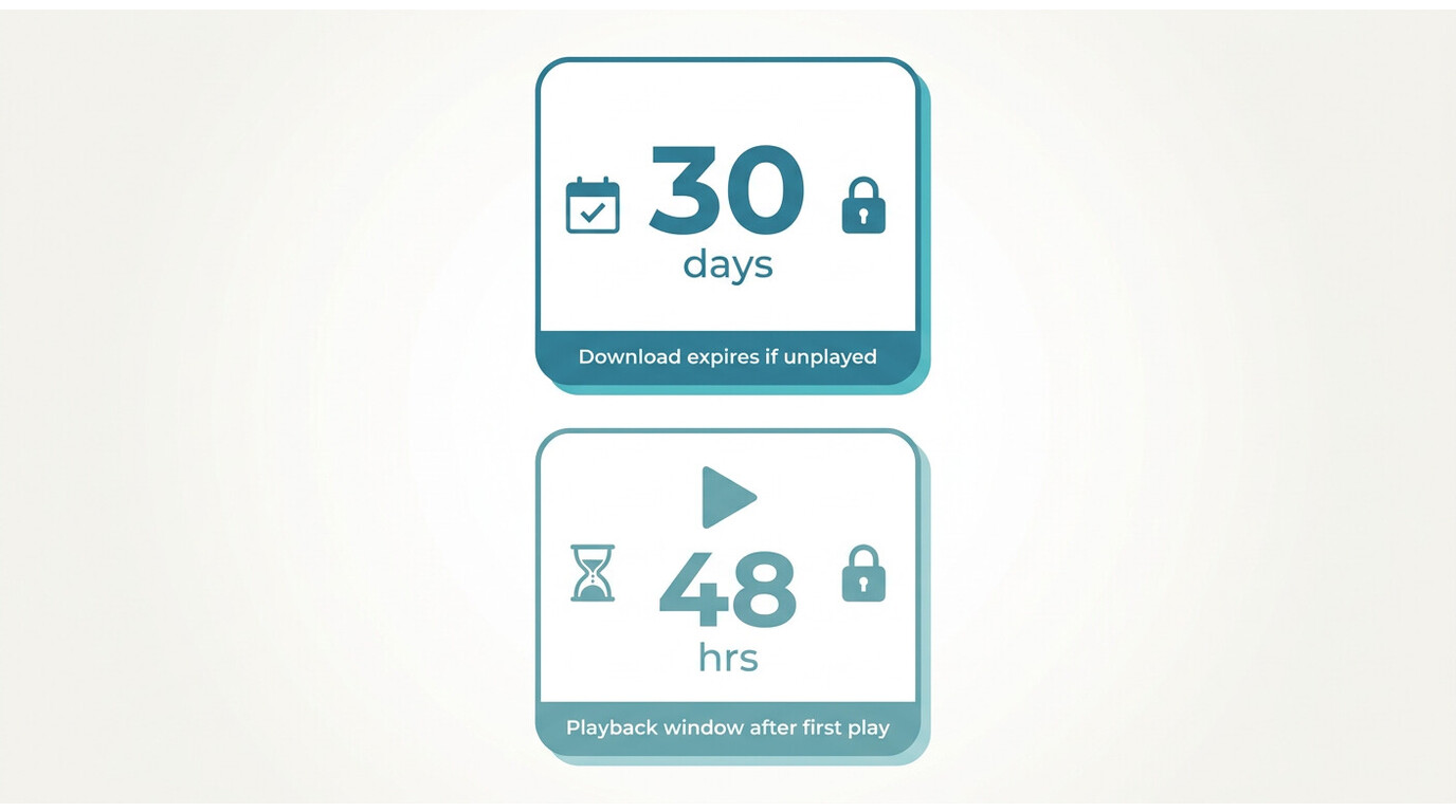 Paramount+ download expiry: 30-day unplayed timer and separate 48-hour playback window shown as para