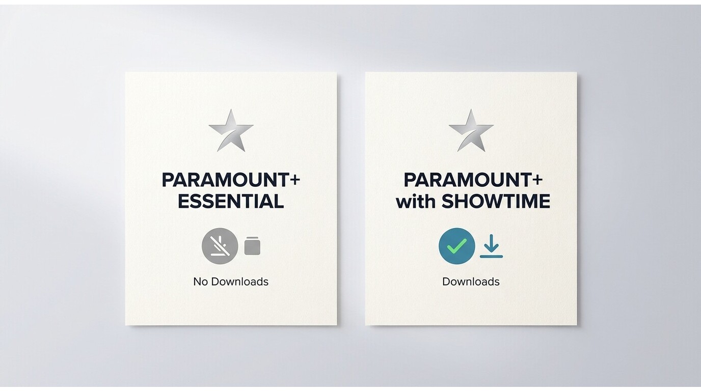 Paramount+ Essential plan (no downloads) vs Paramount+ with SHOWTIME plan (downloads enabled)