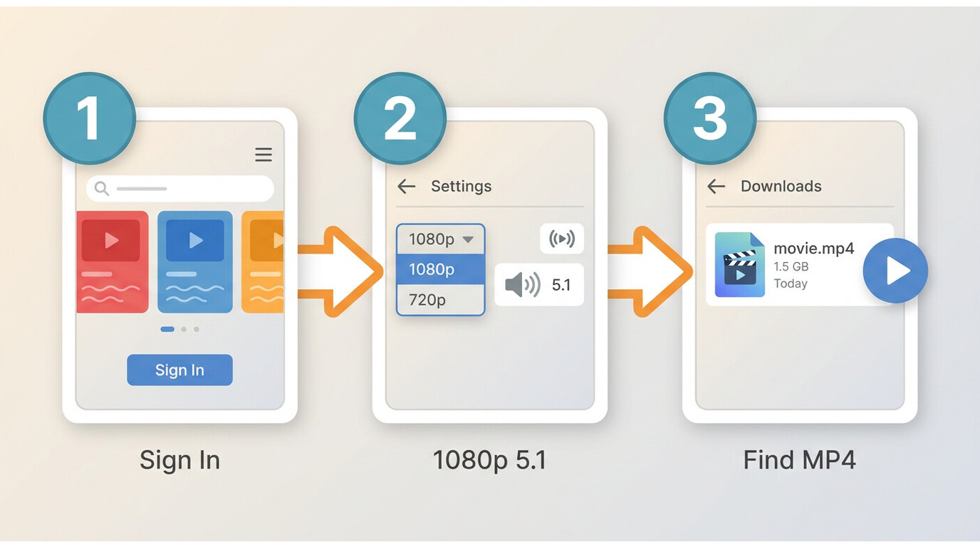BBFly setup: sign in via built-in browser, configure 1080p and audio/subtitle settings, then find MP