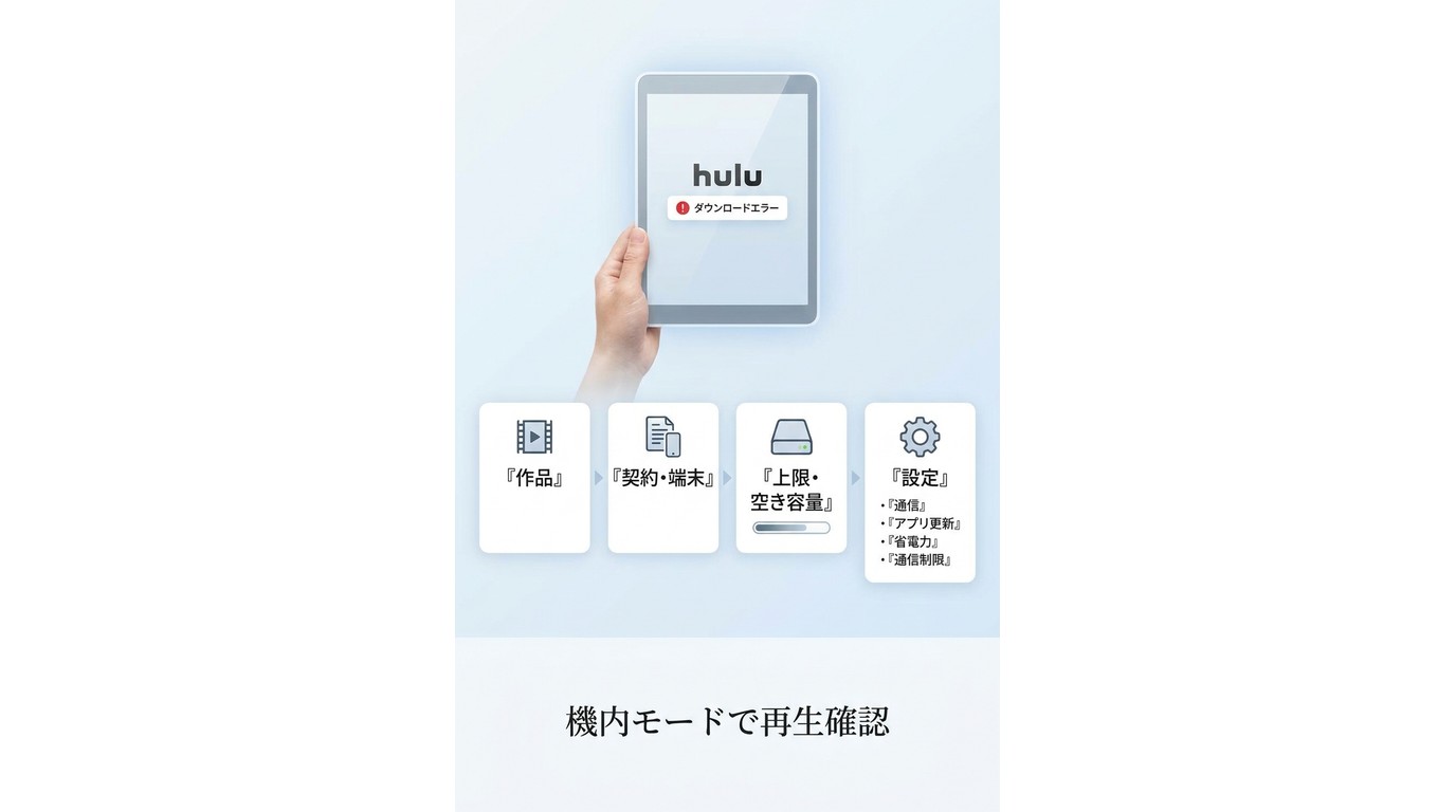 Huluでダウンロードできないときに作品、契約、容量、設定を順番に確認する流れ