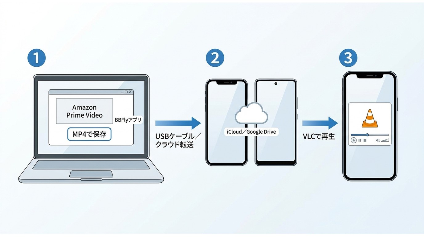 PCでBBFlyを使いAmazon Prime VideoをMP4保存→スマホへ転送→VLCで再生する3ステップ