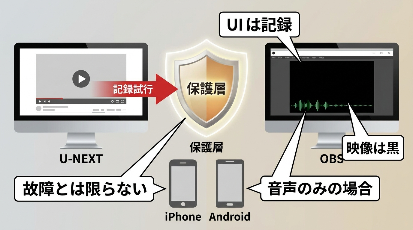 U-NEXTをOBSやスマホで録画すると作品映像だけ黒くなる仕組み