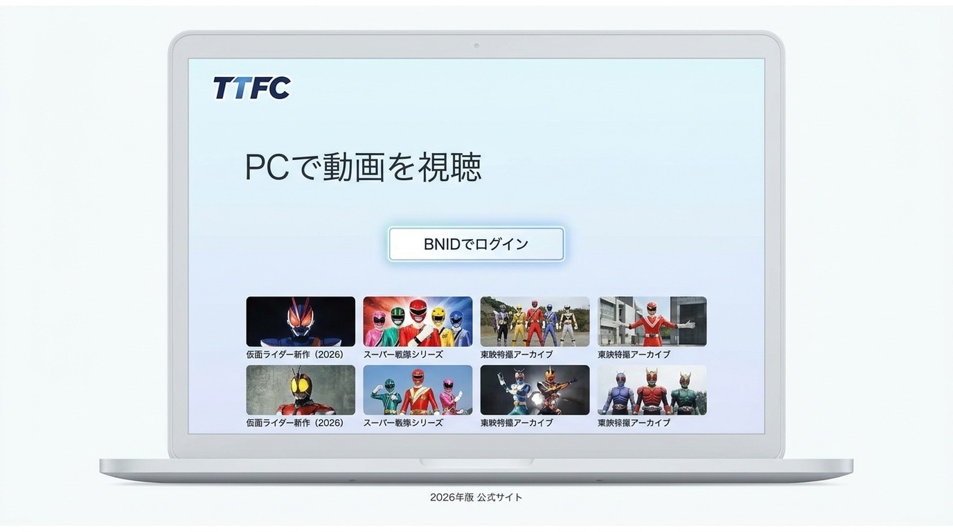 TTFC公式PCサイトでBNIDログインからブラウザ視聴を始める画面