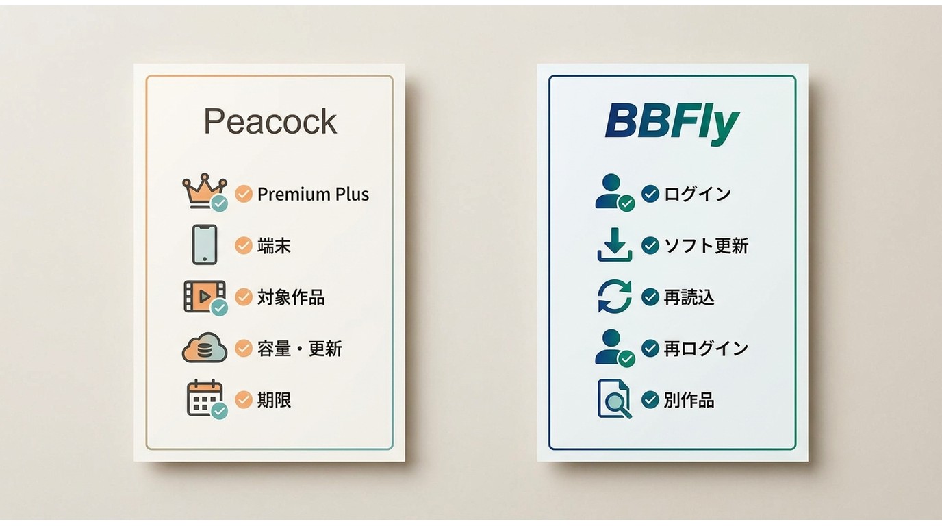 Peacock公式アプリとBBFlyで保存できない場合の確認手順