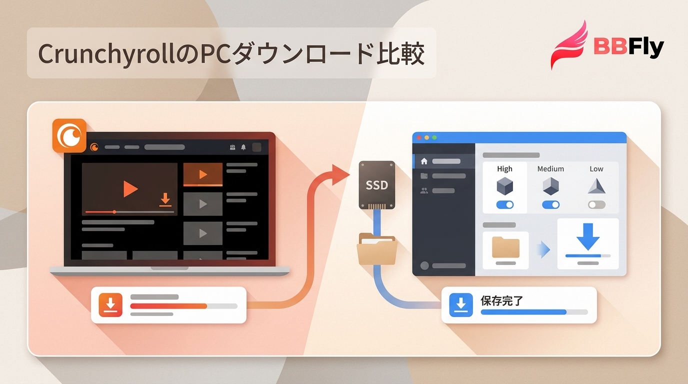 CrunchyrollのPCダウンロード事情｜公式機能とBBFlyの違い【2026年】