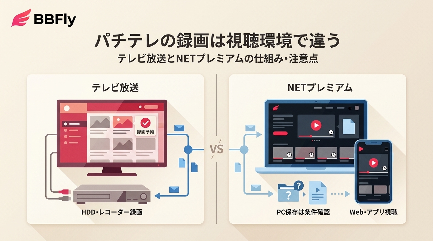 パチテレの録画は視聴環境で違う｜テレビ放送・NET配信の仕組みと注意点