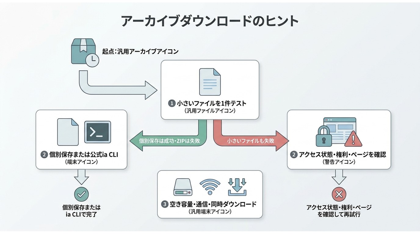 Internet Archiveのダウンロード失敗や遅延を順番に切り分ける方法