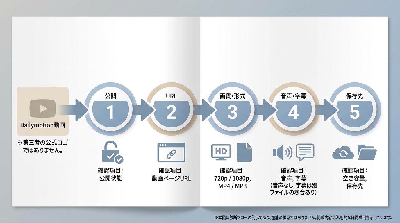 Dailymotion動画が保存できない場合のURL、形式、音声、保存先の確認順序