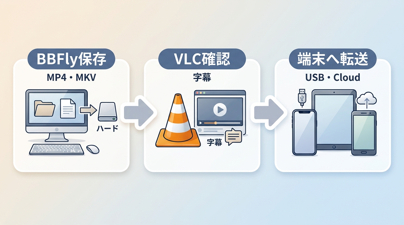 BBFlyのMP4・MKVをVLCで確認し、スマートフォンへ転送する流れ