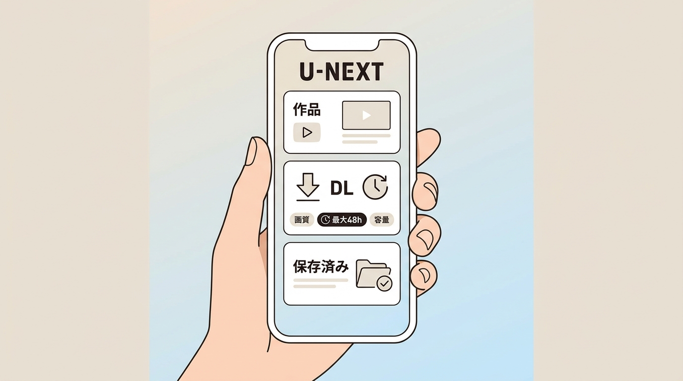 U-NEXTアプリで作品をダウンロードし、残り48時間を確認する手順