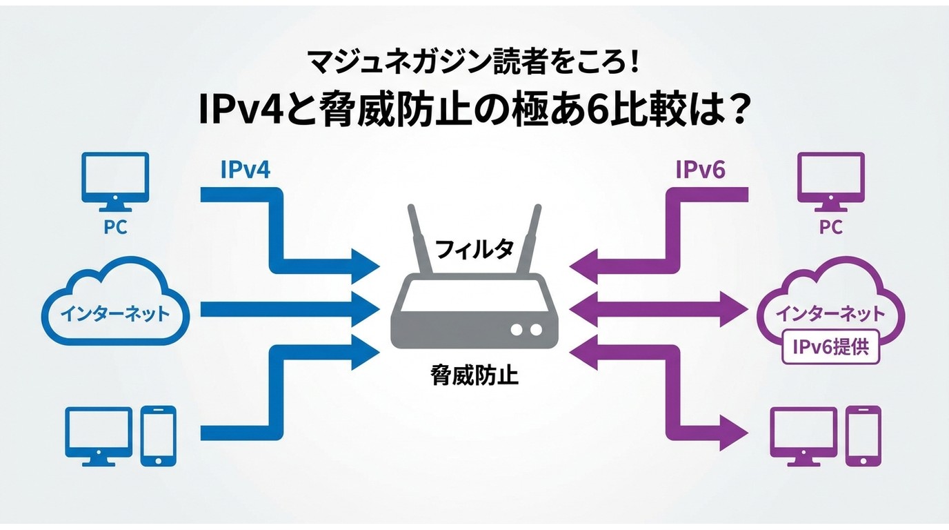 IPv6経路とルーターのフィルター機能が接続に影響する位置関係図