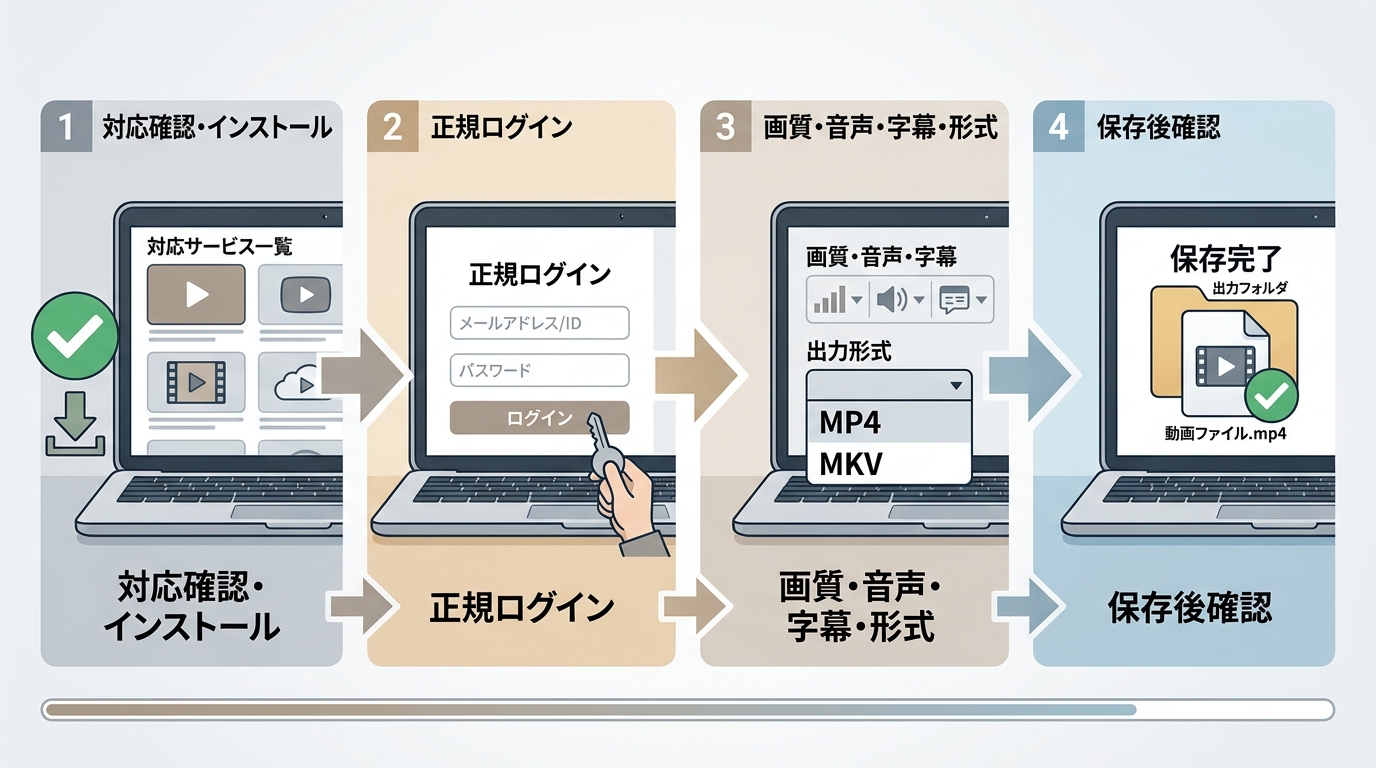 BBFly Downloaderで対応サービス確認から保存完了まで進む基本手順