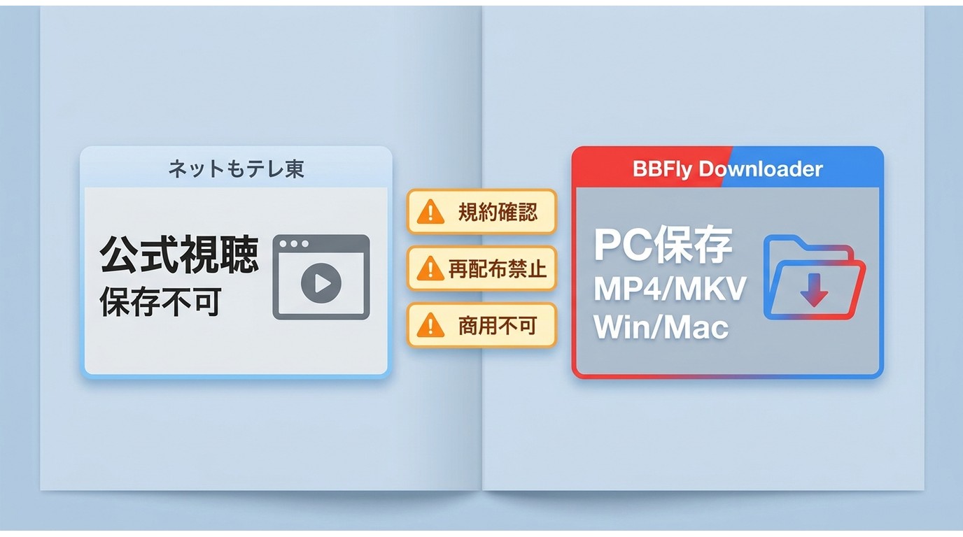 ネットもテレ東の公式視聴とBBFly DownloaderのPC保存の違いと注意点