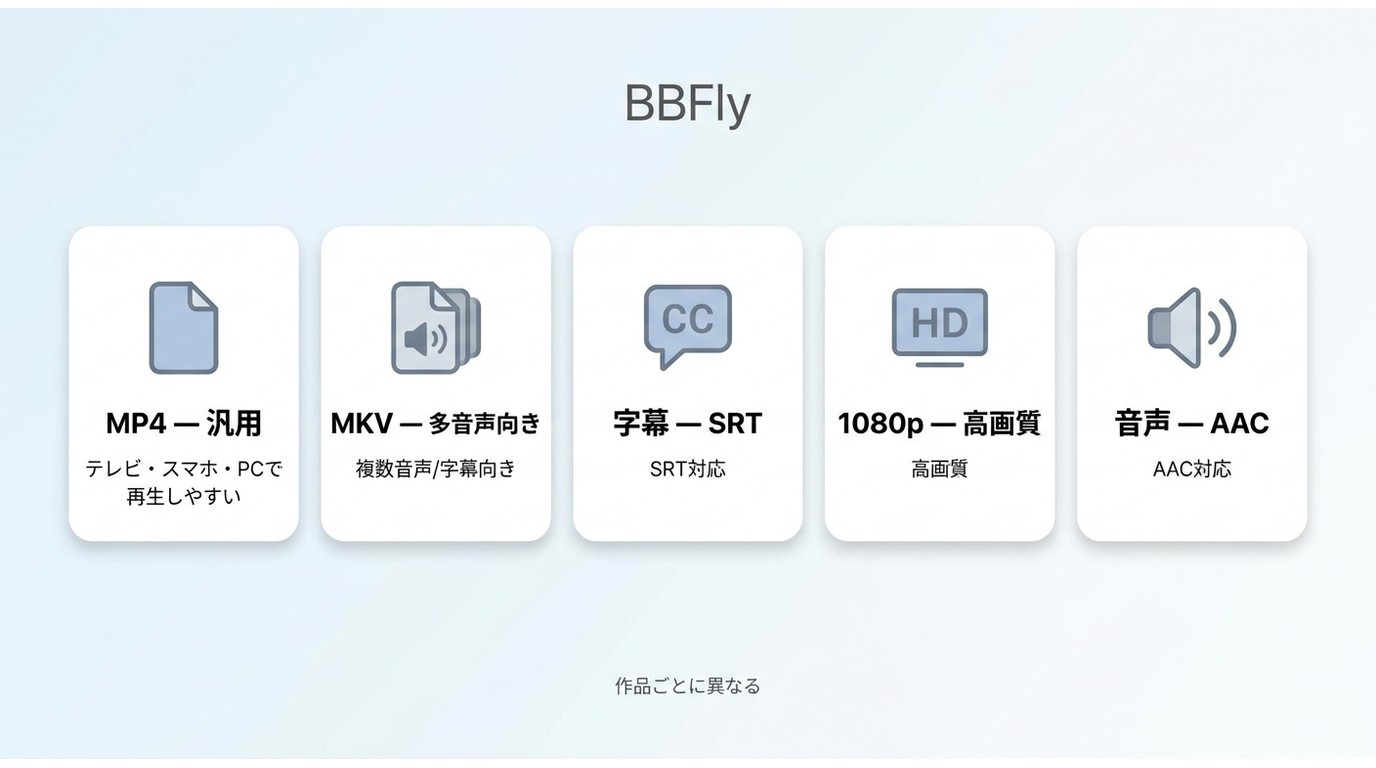 BBFly Downloaderで選べるMP4・MKV・音声・字幕・画質の違い