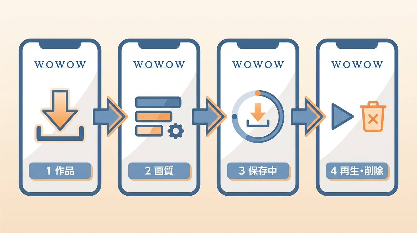 WOWOW公式アプリで作品をダウンロードし、再生後に削除する操作手順