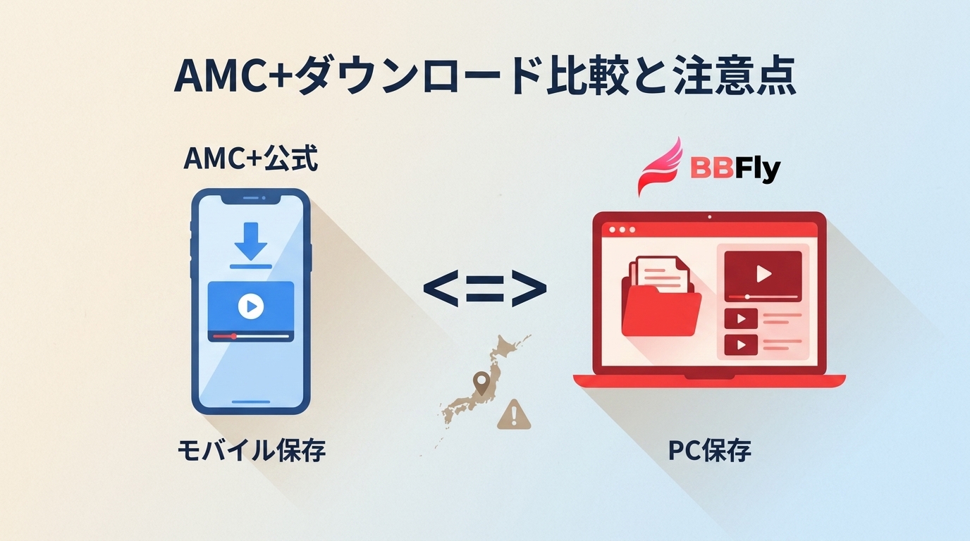 AMC+の公式ダウンロードとPC保存の違い｜日本での利用条件・制限・注意点