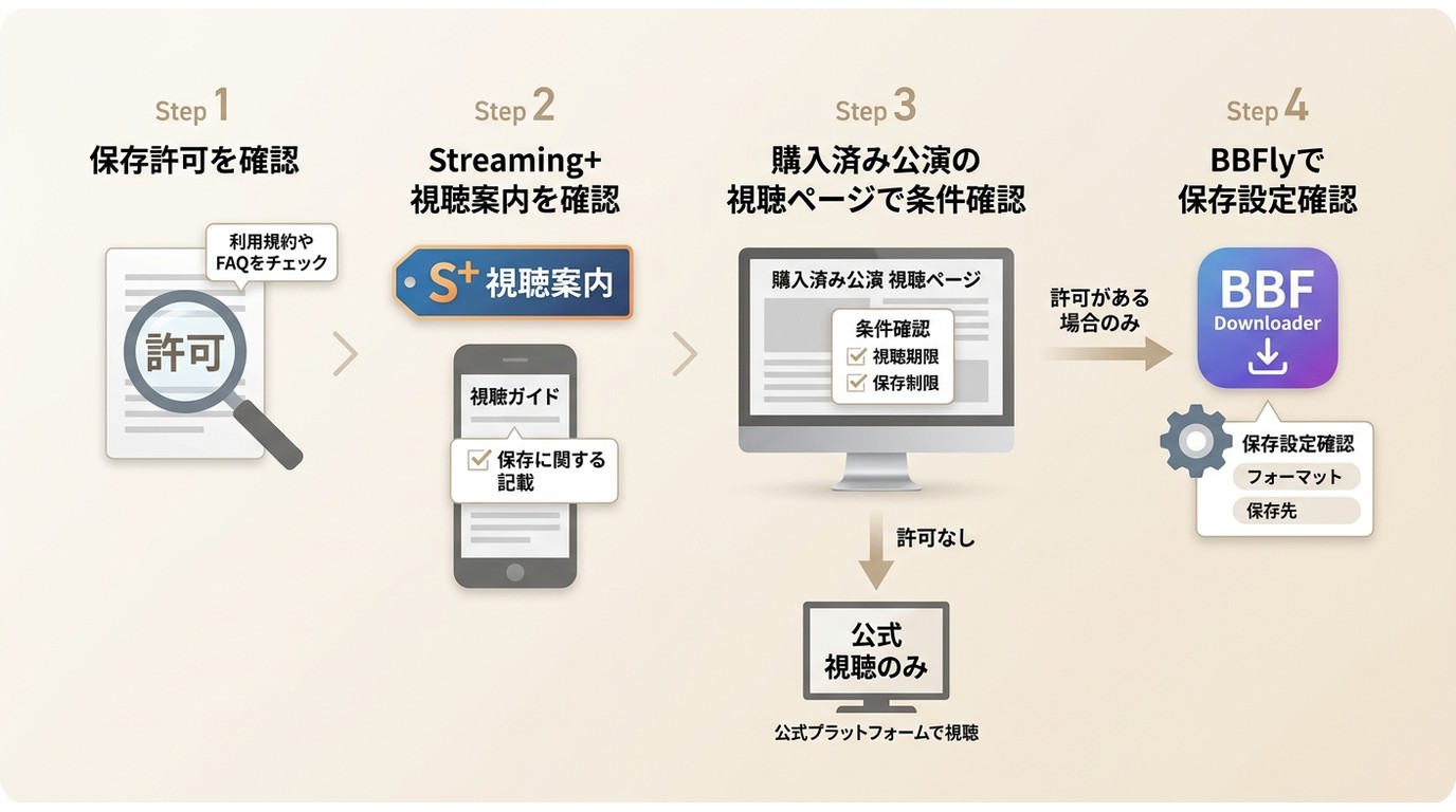 Streaming+の条件確認からBBFly利用判断までの4段階フロー
