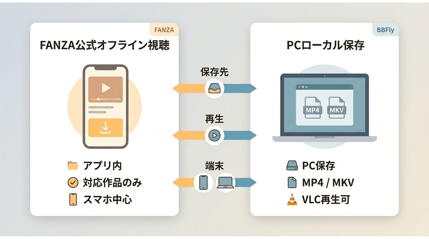 FANZA公式オフライン視聴とBBFlyによるPCローカル保存の違い