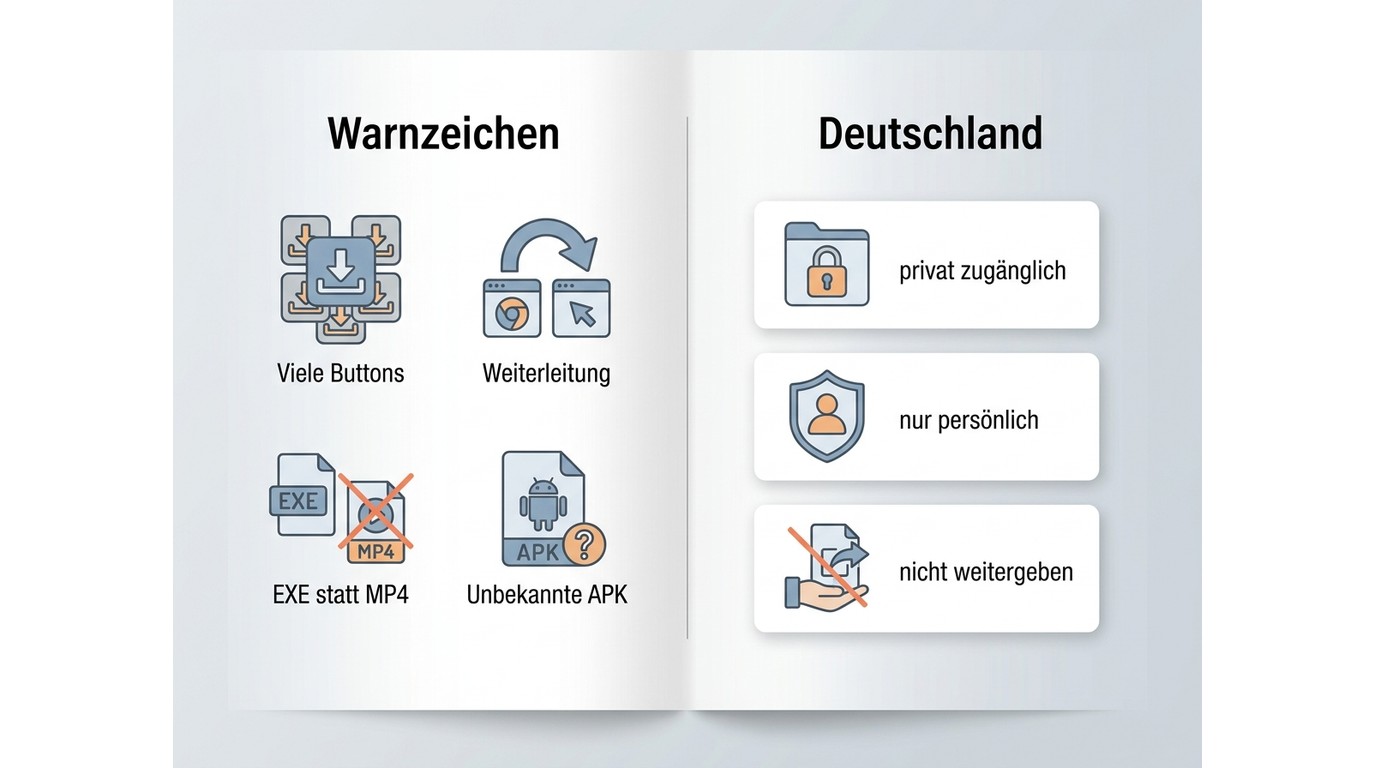 Warnzeichen bei Downloads und Bedingungen für private Kopien in Deutschland.