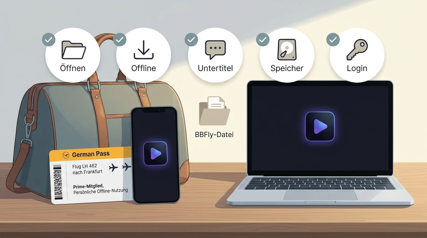 Checkliste vor der Reise zum Testen von Prime Video-Downloads und lokaler Dateien.