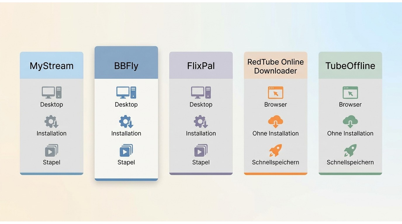 Vergleich von MyStream, BBFly, FlixPal, RedTube Online Downloader und TubeOffline