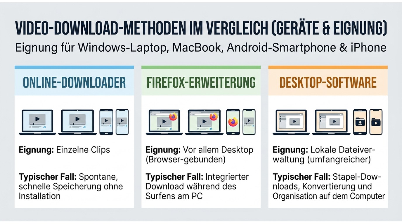 Vergleich, welche Dailymotion-Download-Methode zu Windows, Mac, Android und iPhone passt.