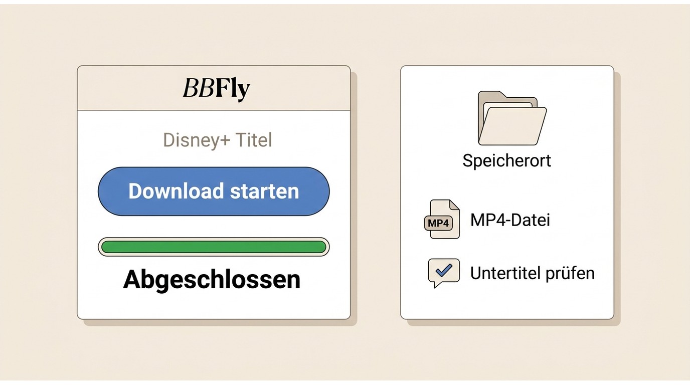 BBFly-Download mit Fortschritt und fertiger Disney+ Datei im Speicherort