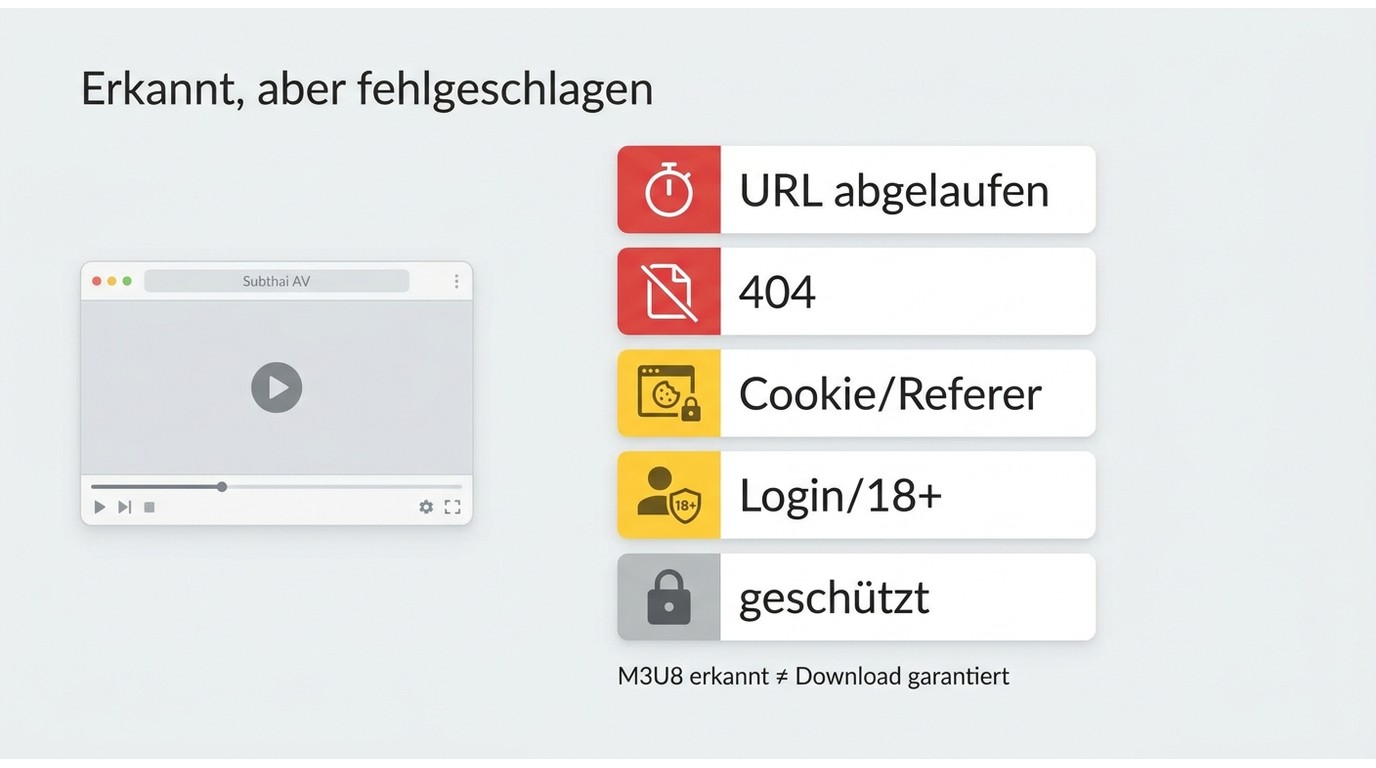 Hauptgründe, warum ein erkannter Subthai AV Stream nicht heruntergeladen wird