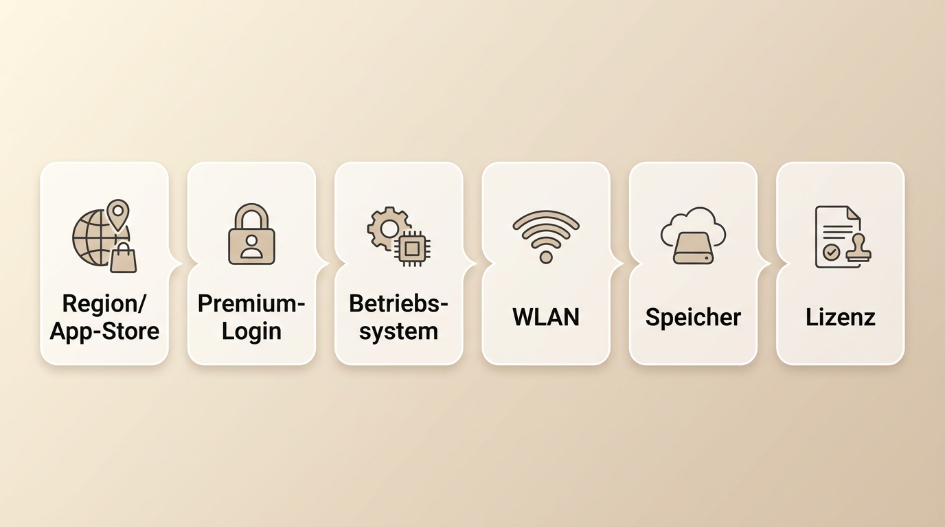 Ablauf zur Fehlerbehebung bei ITVX-Downloads mit Region, Konto, WLAN und Speicher