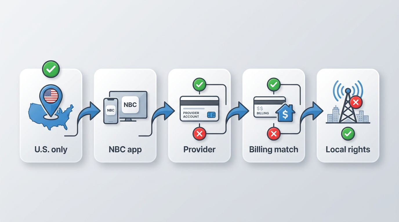 How NBC live streaming depends on U.S. location, TV provider area, and local station rights