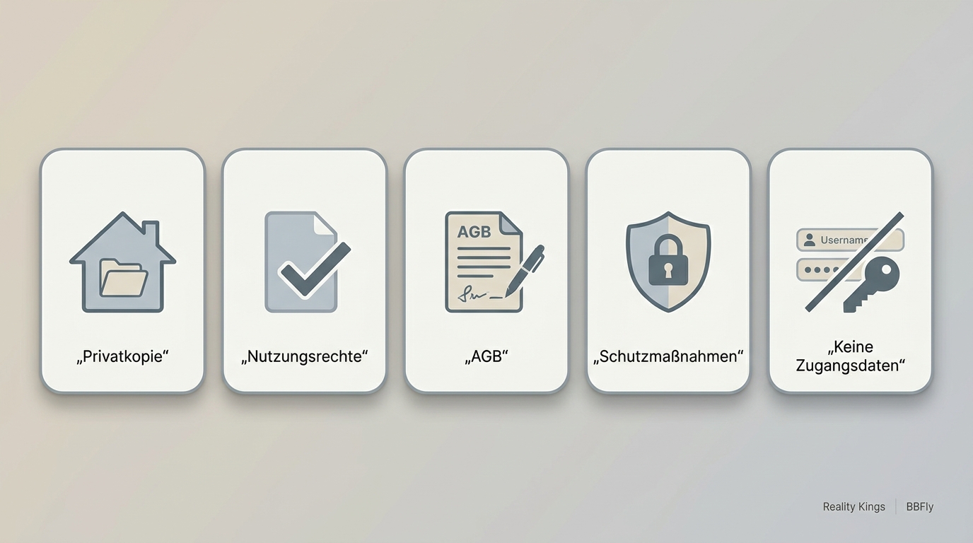 Überblick zu Privatkopie, Plattformbedingungen, Schutzmaßnahmen und dem Verbot, Zugangsdaten an Drit