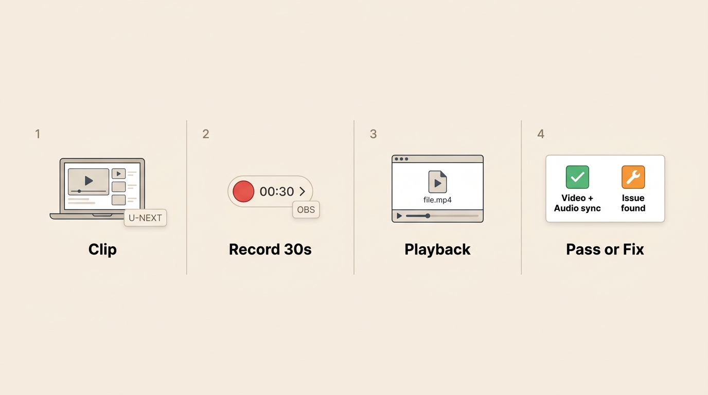How to do a 30-second recording test before a longer U-NEXT capture