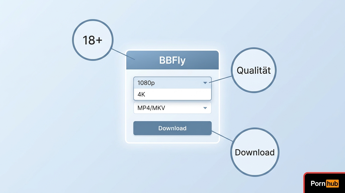 BBFly-Oberfläche mit aktivierten Erwachseneninhalten, Qualitätswahl und Download-Start.