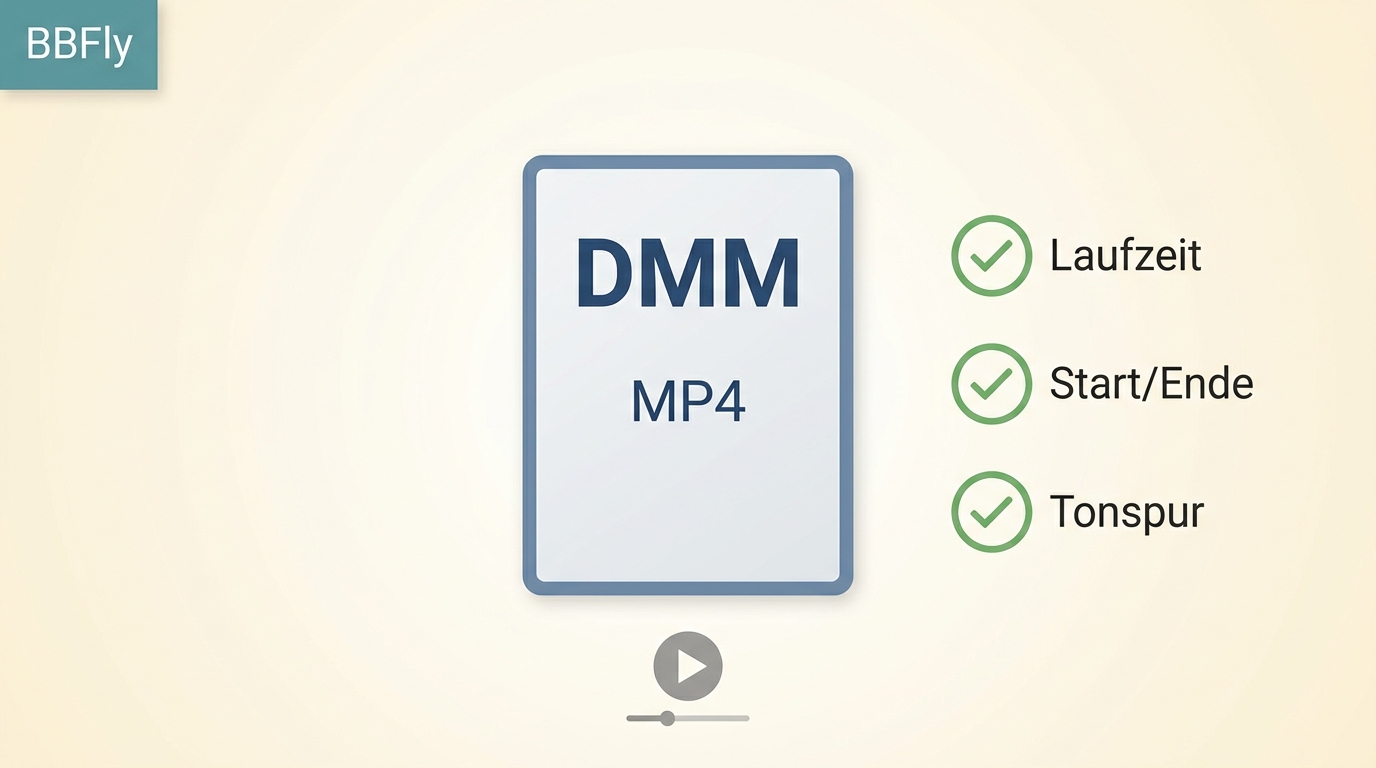 Prüfung einer DMM-Datei nach dem BBFly-Download mit Laufzeit, Wiedergabe und Tonspur