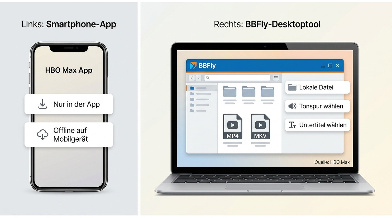 Vergleich von HBO-Max-App-Download und BBFly-Datei auf dem Desktop.