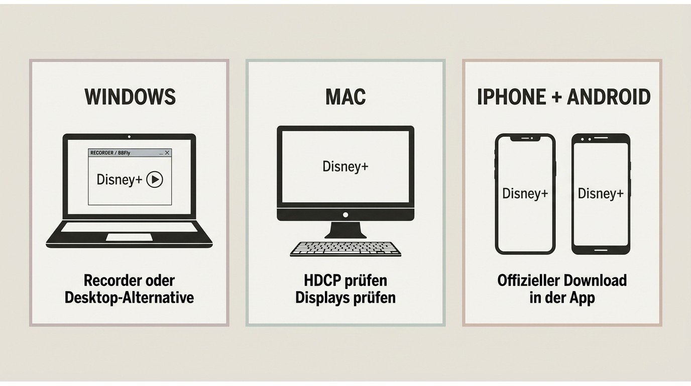 Vergleich der passenden Disney+ Methode für Windows, Mac, iPhone und Android.