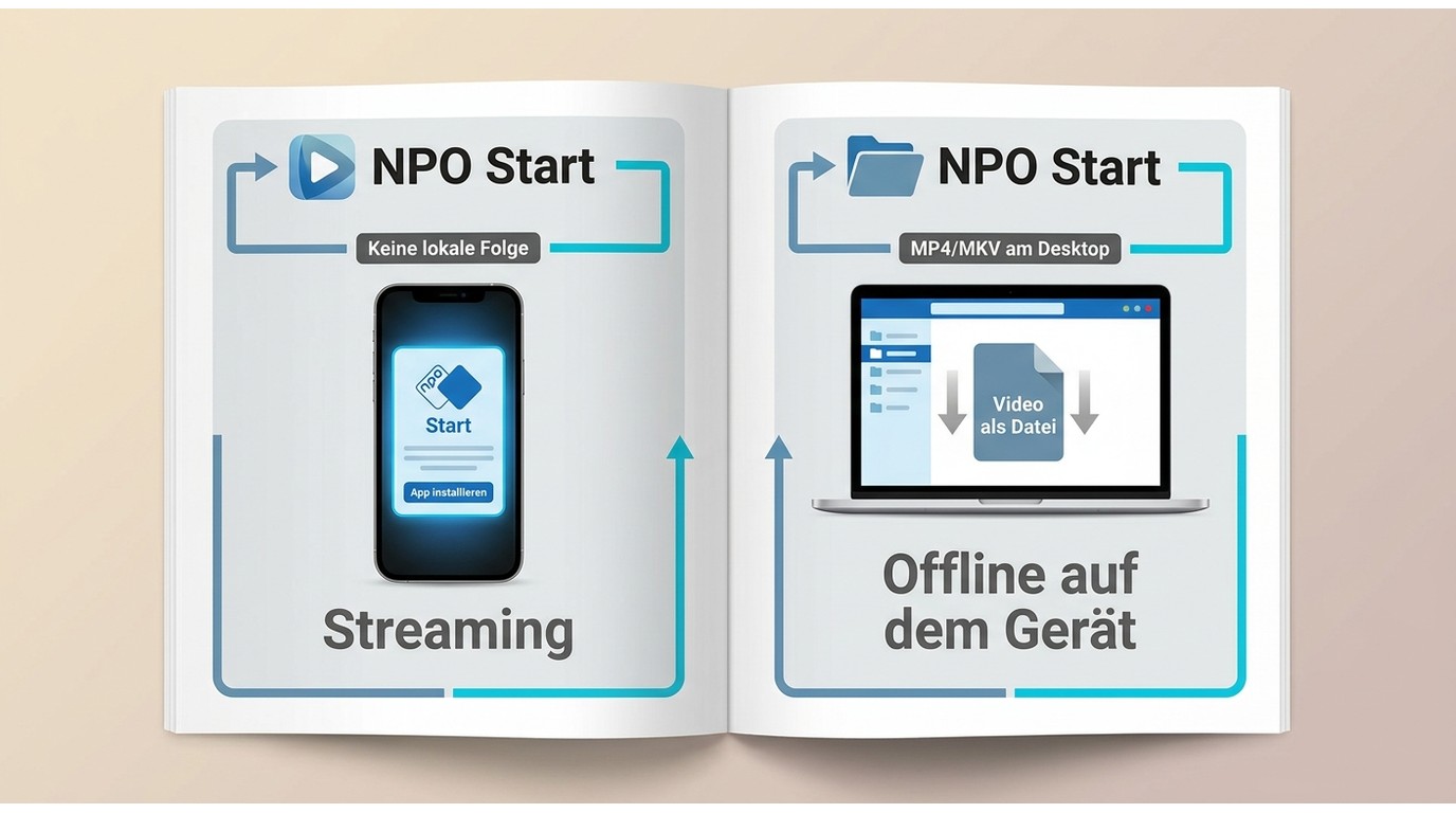 Vergleich von NPO Start App-Installation und lokaler Videodatei für Offline-Nutzung