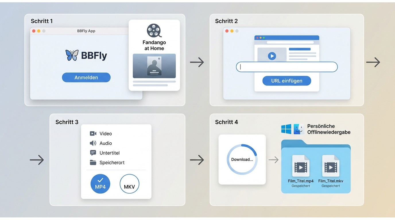 BBFly lädt Fandango-at-Home-Titel per URL und speichert sie als MP4 oder MKV auf dem PC