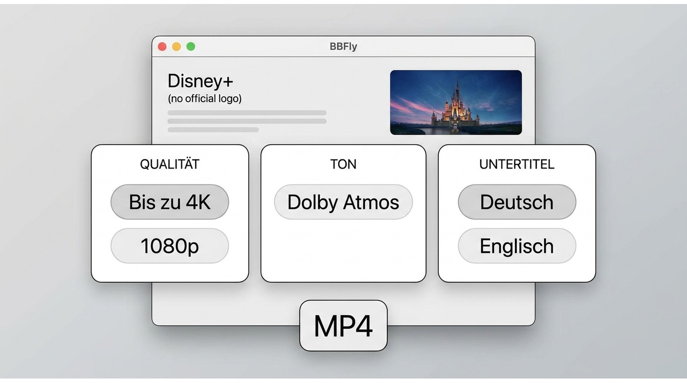 BBFly-Auswahl für Disney+ mit Qualität, Tonspuren und Untertiteln