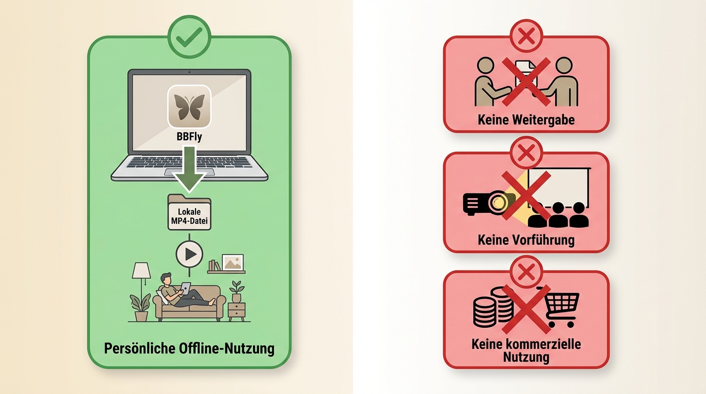 BBFly-Nutzung privat erlaubt, Weitergabe und öffentliche Nutzung nicht.