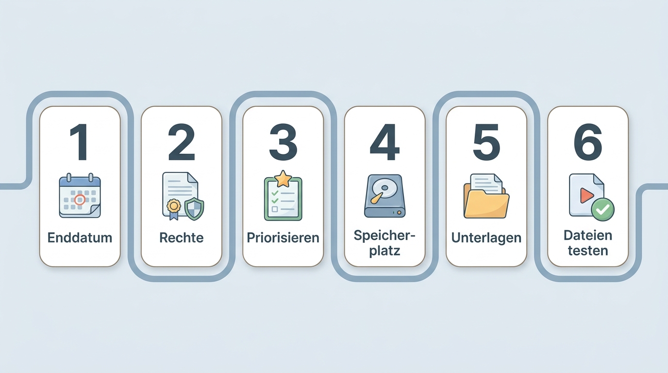 Checkliste vor einer Dienstabschaltung von Enddatum bis Test gespeicherter Dateien