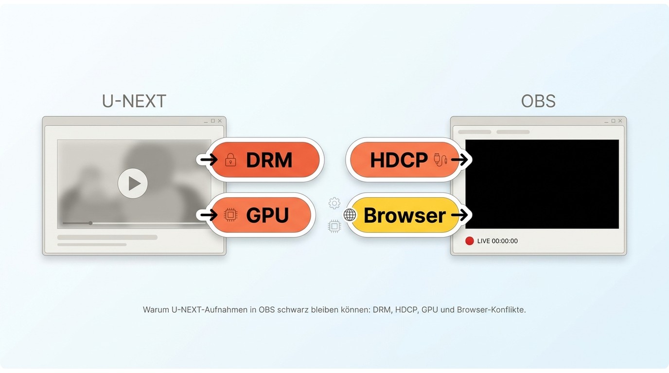Warum U-NEXT-Aufnahmen in OBS schwarz bleiben können: DRM, HDCP, GPU und Rechte