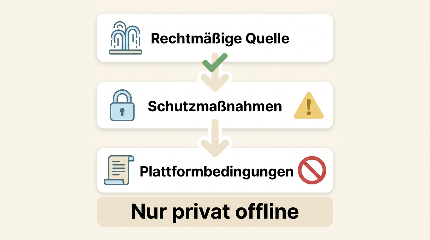 Prüfschema zum Offline-Speichern in Deutschland mit Quelle, Schutzmaßnahmen und Nutzungsbedingungen