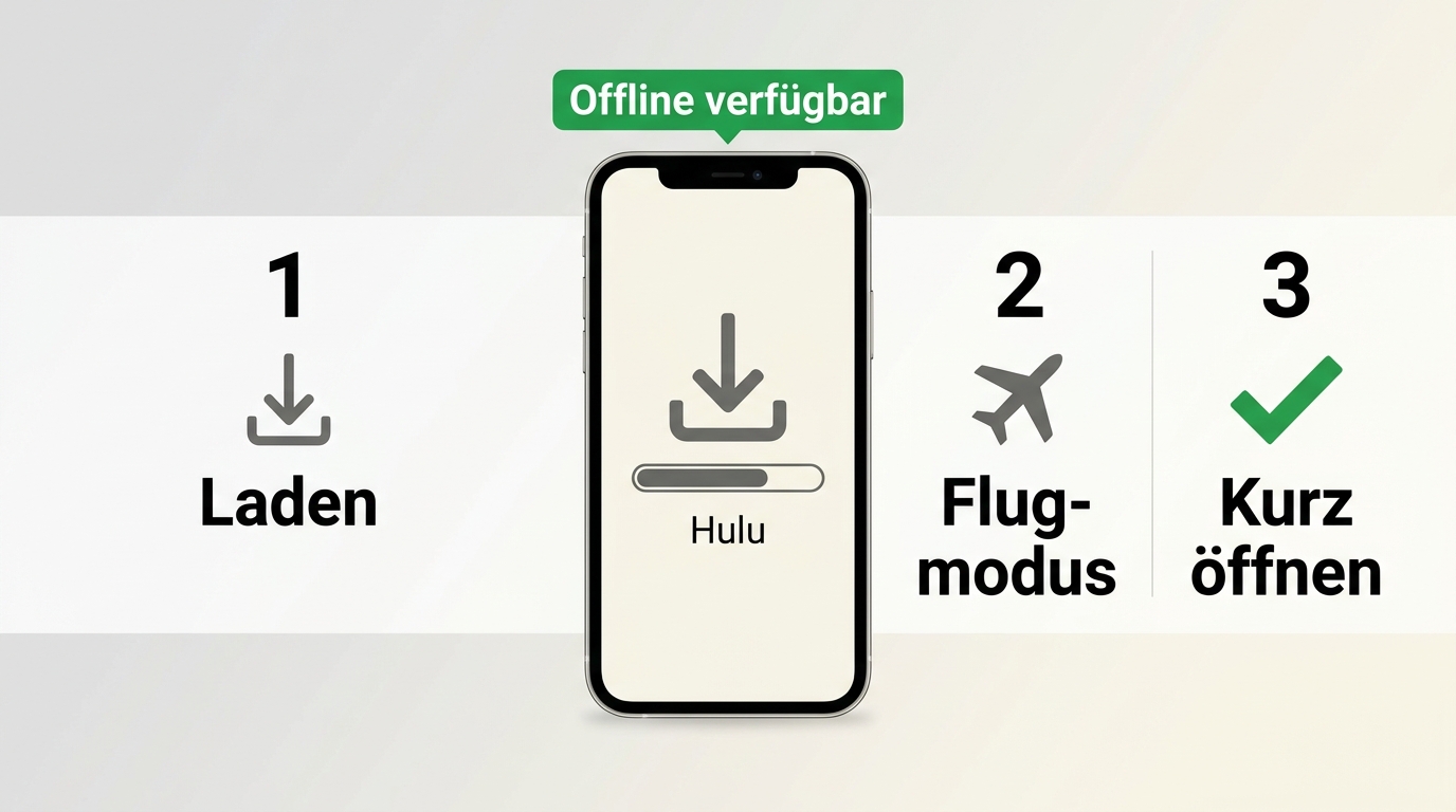 Vor dem Flug getesteter Hulu-Download im Flugmodus auf dem Smartphone