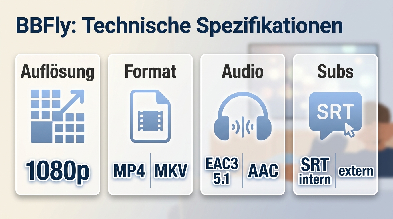 BBFly-Ausgabeoptionen für Amazon Prime Video mit 1080p, MP4/MKV, Audio und Untertiteln.
